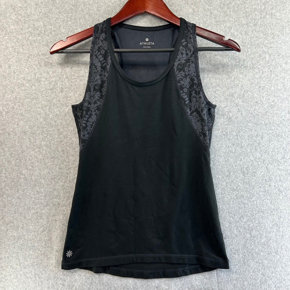 Athleta Womens XS Racerback Tank Top Black Gray Damask Performance Athletic‎